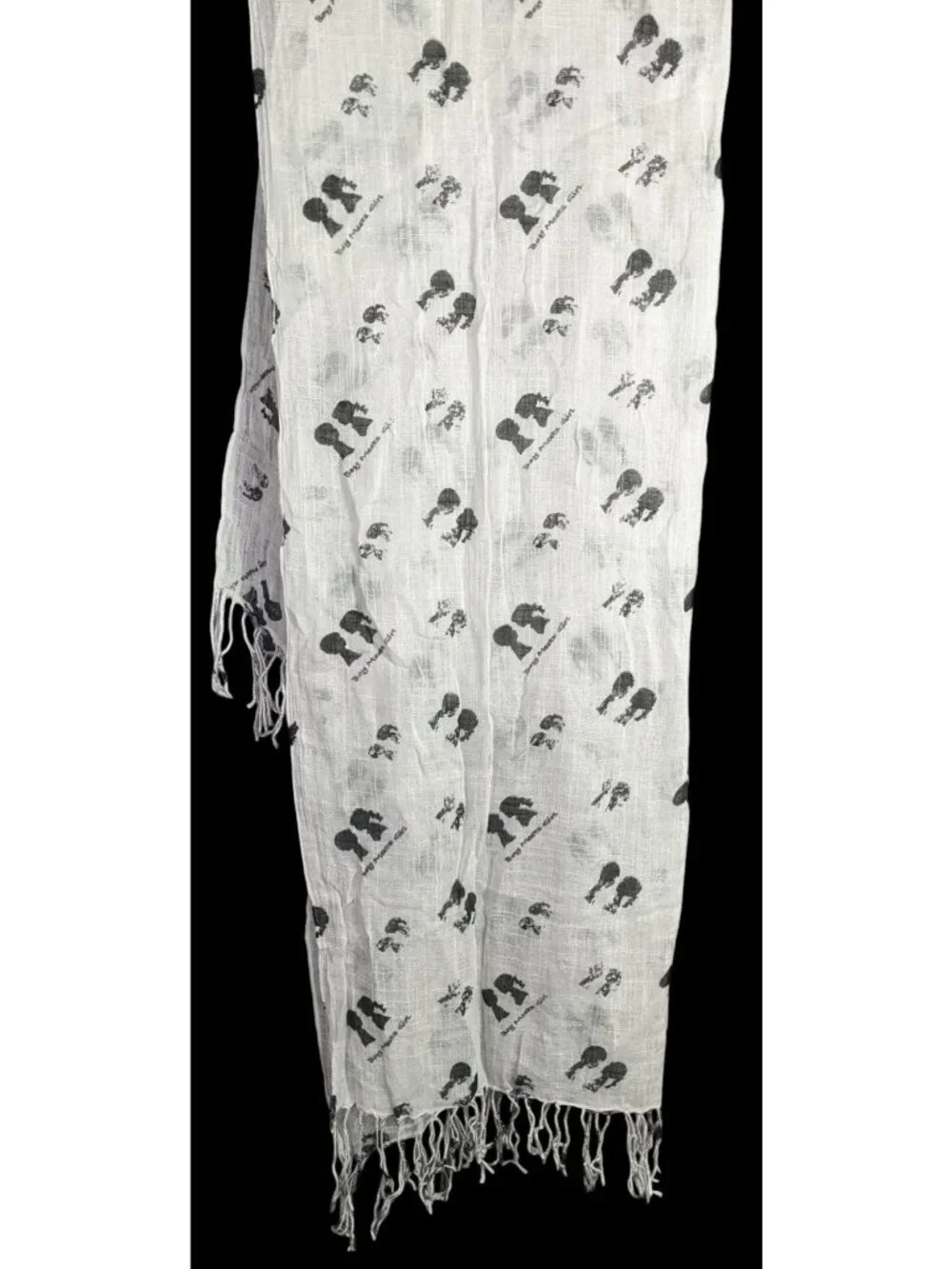Boy Meets Girl Lightweight White Scarf With Black Silhouette Print & Fringe - Picture 2 of 8